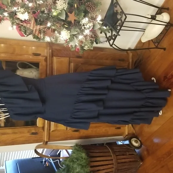 Stunning Vintage Navy Ruffled Dress - Picture 11 of 15